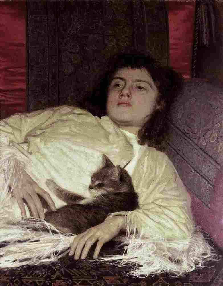 Kramskoi Girl and Cat Art A4 Photo Print