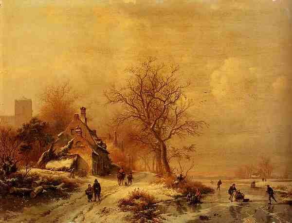 Kruseman Frederick Marianus Figures In A Frozen Winter Landscape A4 Photo Print
