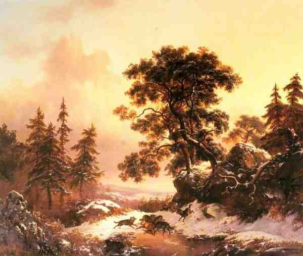 Kruseman Fredrik Marinus Wolves In A Winter Landscape A4 Photo Print