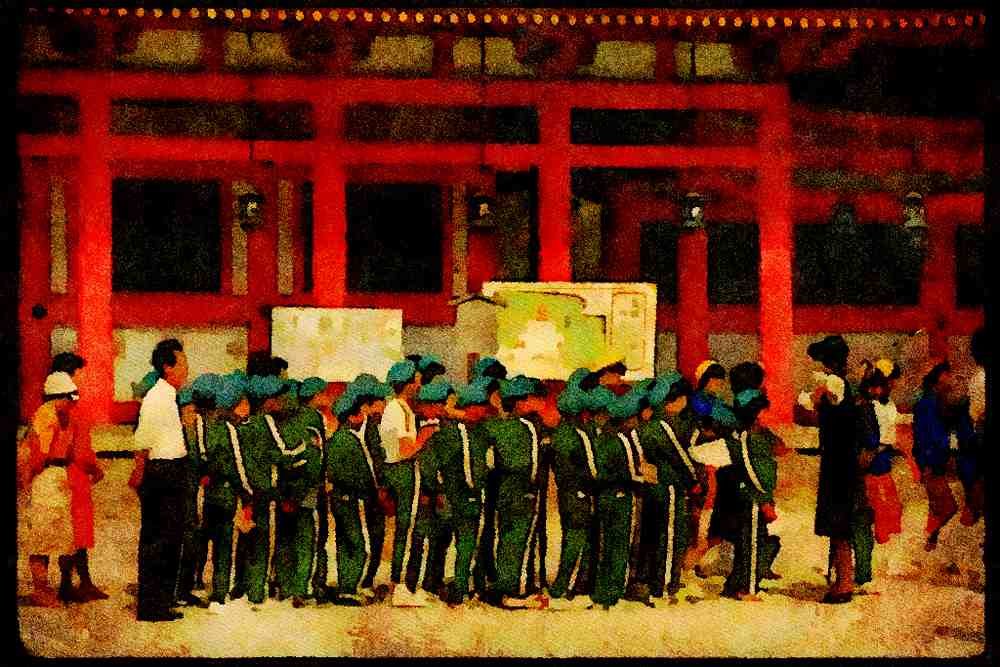 Kyoto Japan 145030 A Guided Shrine Tour For Junior High School Students A4 Limited Edition Watercolour Print