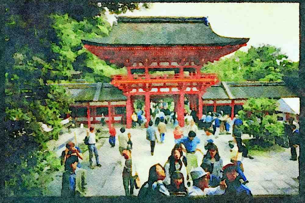 Kyoto Japan 145049 Vermillion Colored Kamigamo Shrine A4 Limited Edition Watercolour Print