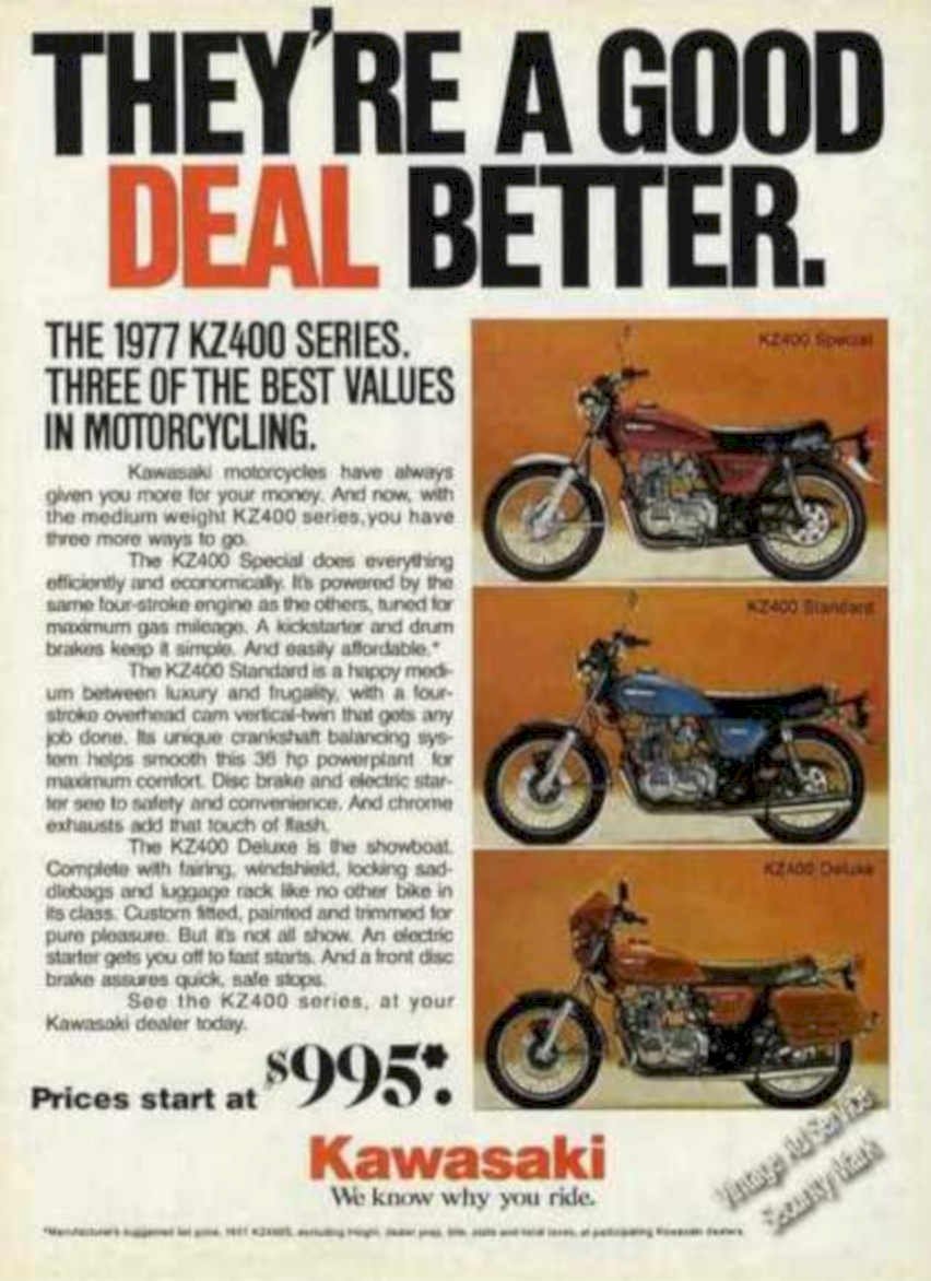 Kz400 Models 1977 Vintage Retro Advert Ads A4 Photo Print