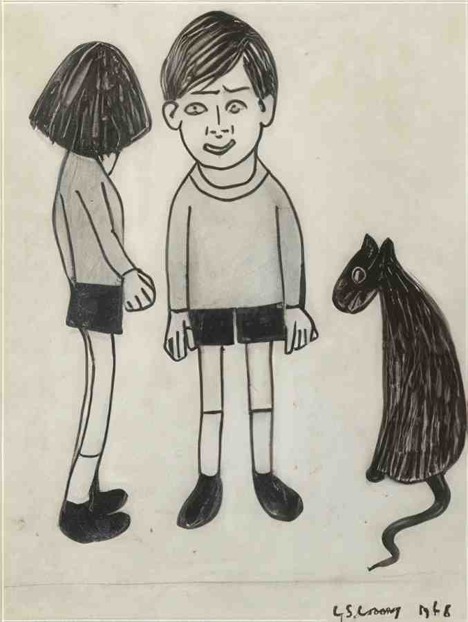 L S Lowry A Boy, A Girl And A Dog A4 Photo Print 1