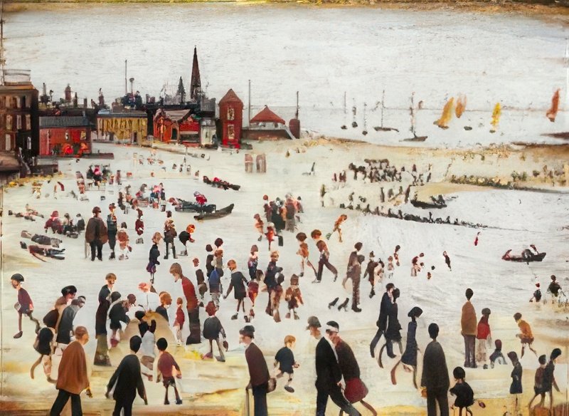 L S Lowry Beach Scene, Lancashire A4 Art Photo Print 1