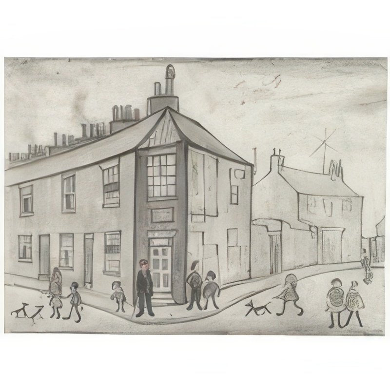 L S Lowry Corner Street Scene With Figures 1 A4 Art Photo Print 1