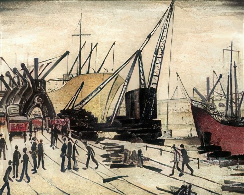 L S Lowry Cranes And Ships, Glasgow Docks(1) A4 Photo Print 1