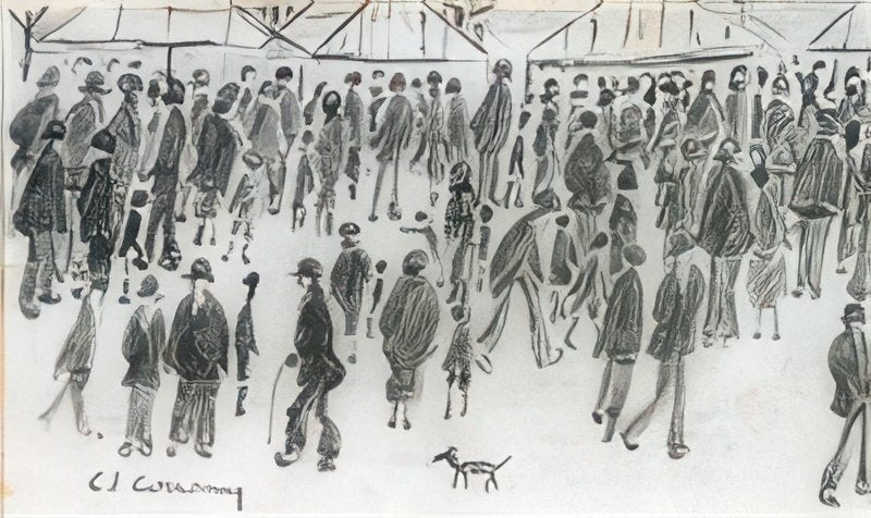L S Lowry Crowd Of Figures At A Fairground 1 A4 Art Photo Print 1