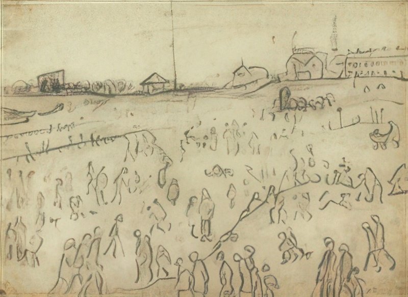 L S Lowry Crowded Beach, Sandsend 1 A4 Art Photo Print 1