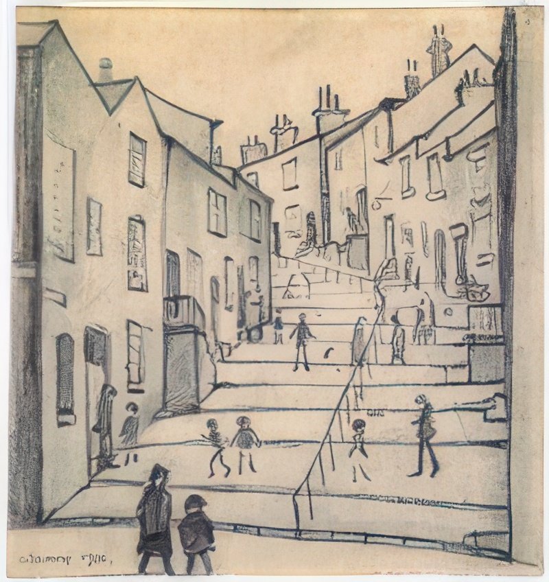 L S Lowry Crowthers Buildings, Stockport A4 Photo Print 1