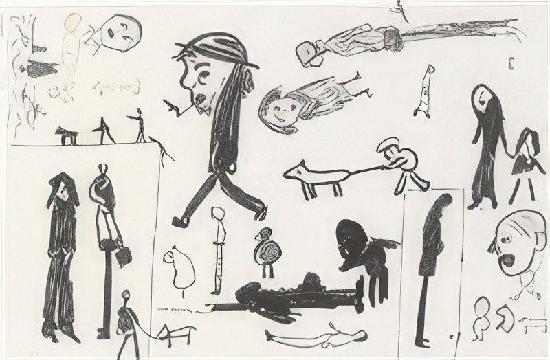 L S Lowry Figures And Dogs Study A4 Art Photo Print 1