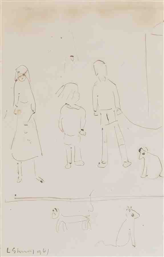 L S Lowry Figures And Dogs 1 A4 Art Photo Print