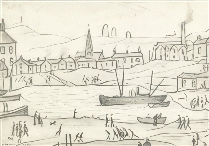 L S Lowry Figures Beside A Harbour 1 A4 Art Photo Print 1