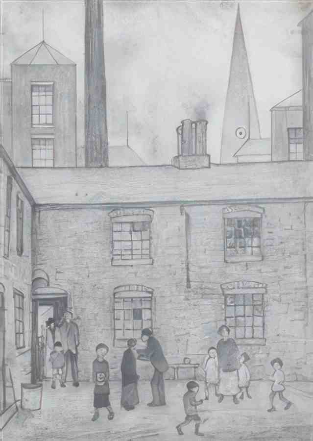 L S Lowry Figures In A Courtyard 2 A4 Art Photo Print