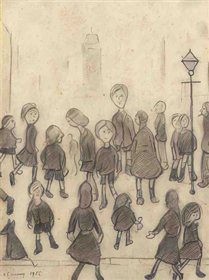 L S Lowry Figures In A Street(5) A4 Photo Print 1