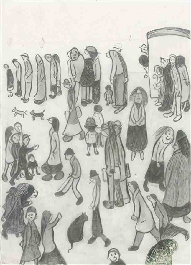 L S Lowry Figures In The Street (2) A4 Photo Print