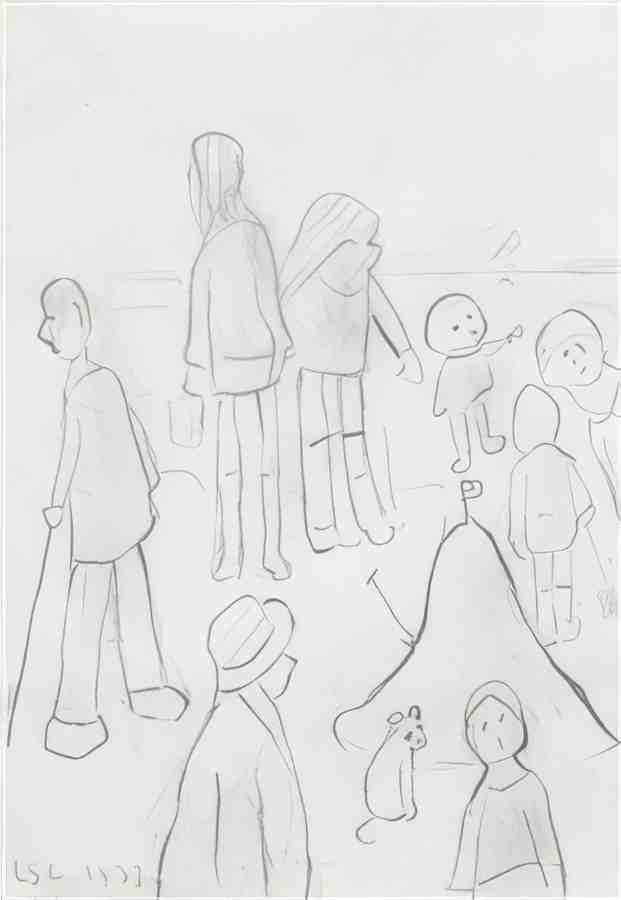 L S Lowry Figures On A Beach (2) A4 Photo Print 1