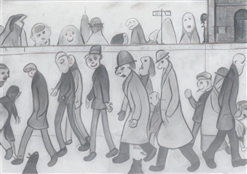 L S Lowry Figures On A Street (2) A4 Photo Print 1