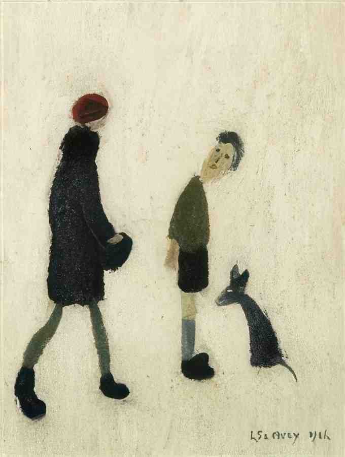 L S Lowry Figures With A Dog 2 A4 Art Photo Print