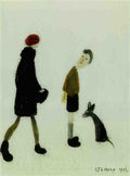 L S Lowry Figures With A Dog(3) A4 Photo Print