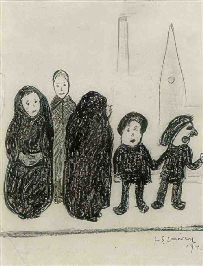 L S Lowry Five Figures With Church Spire(1) A4 Photo Print 1