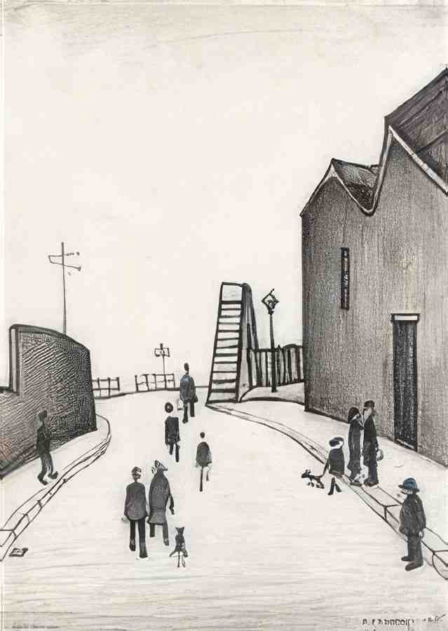 L S Lowry Footbridge At Droylsden 1 A4 Art Photo Print