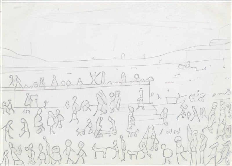 L S Lowry Group Of Figures By The Sea, With Dogs And Steps A4 Photo Print 1