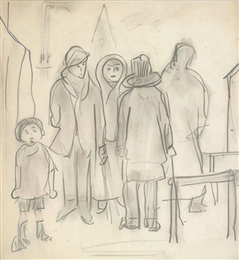 L S Lowry Group Of Figures 2 A4 Art Photo Print 1