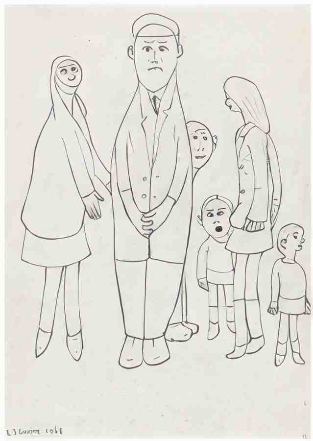L S Lowry Group Of Figures, Central Man With Cap A4 Photo Print 1