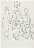 L S Lowry Group Of Figures, Central Man With Cap A4 Photo Print