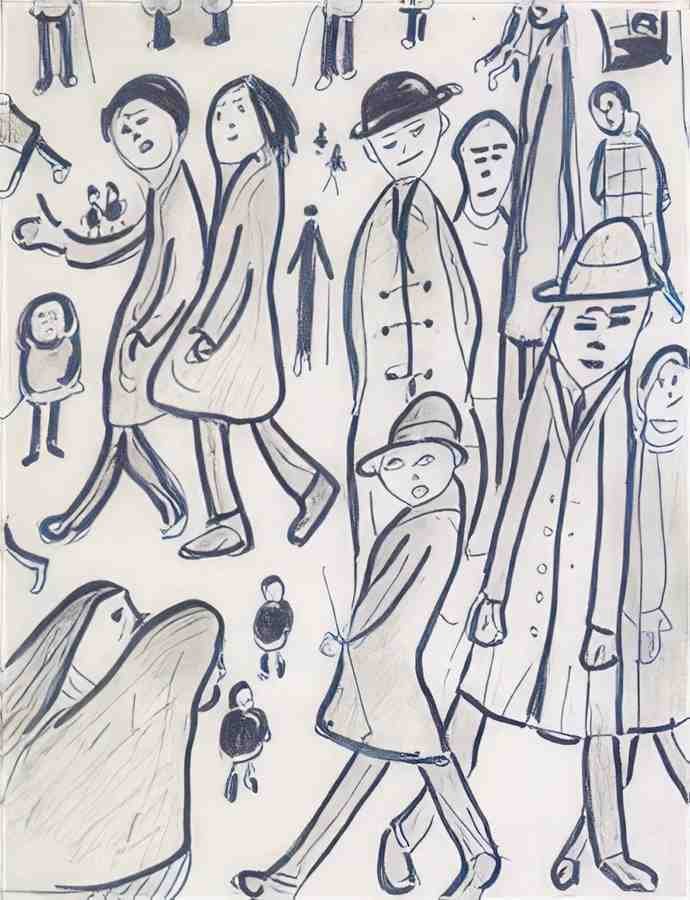 L S Lowry Group Of Figures(2) A4 Photo Print
