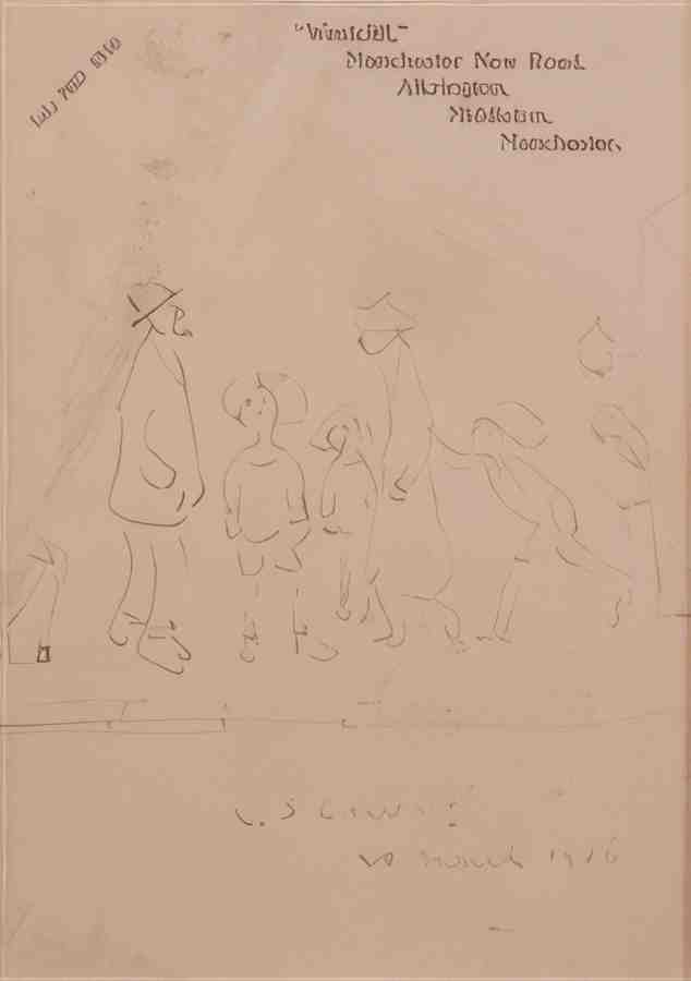L S Lowry Group Of Six Figures And A Dog(1) A4 Photo Print 1