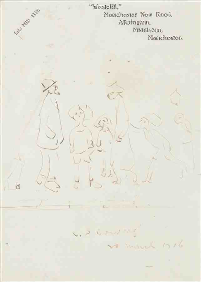 L S Lowry Group Of Six Figures And A Dog 2 A4 Art Photo Print