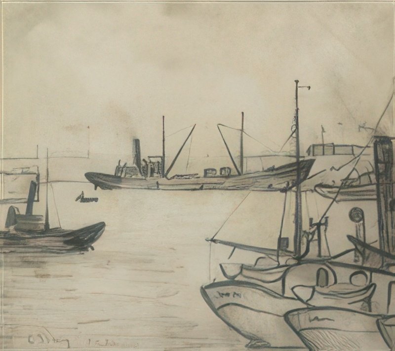 L S Lowry Harbour Scene 3 A4 Art Photo Print 1