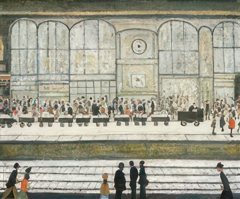 L S Lowry On A Crowded Station Platform, Paddington A4 Photo Print 1