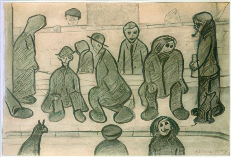 L S Lowry People On The Steps 1 A4 Art Photo Print 1