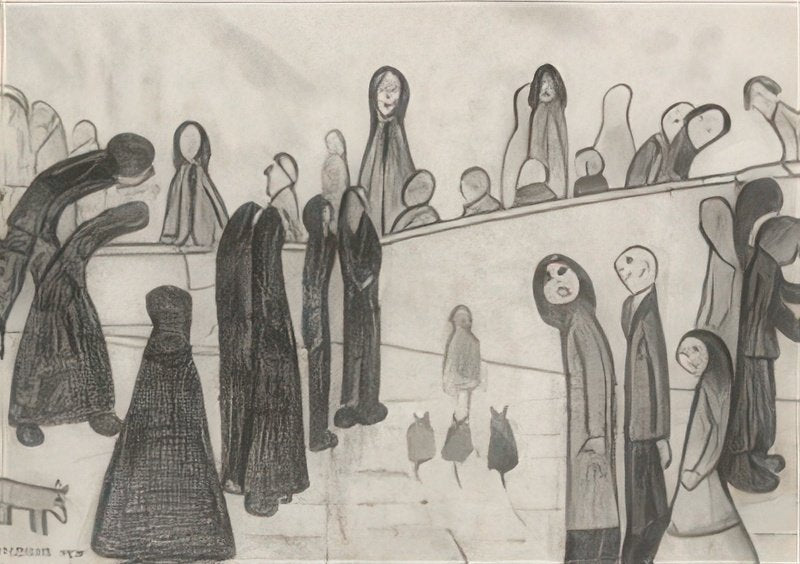 L S Lowry Street Scene With Figures (2) A4 Photo Print 1