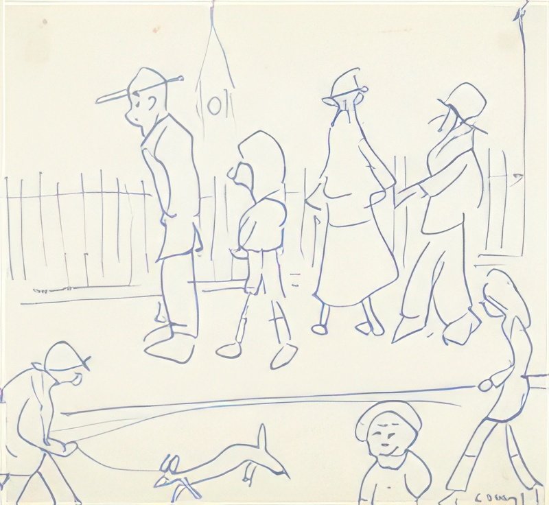 L S Lowry Street Scene With Figures 1 A4 Art Photo Print 1