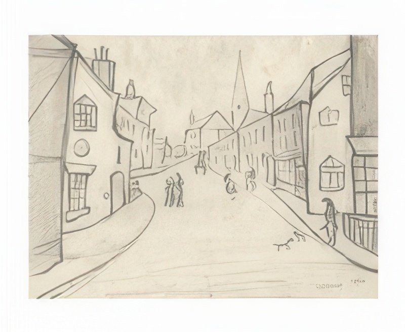 L S Lowry Street Scene, Berwick A4 Photo Print 1