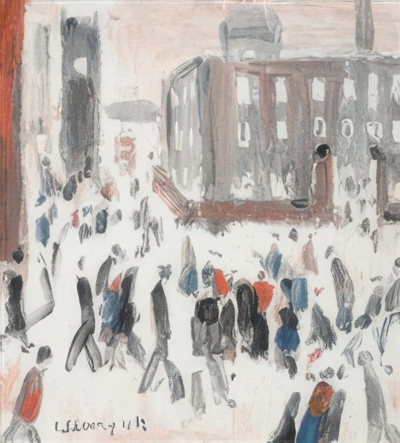 L S Lowry Street Scene, Factory Gates A4 Art Photo Print 1