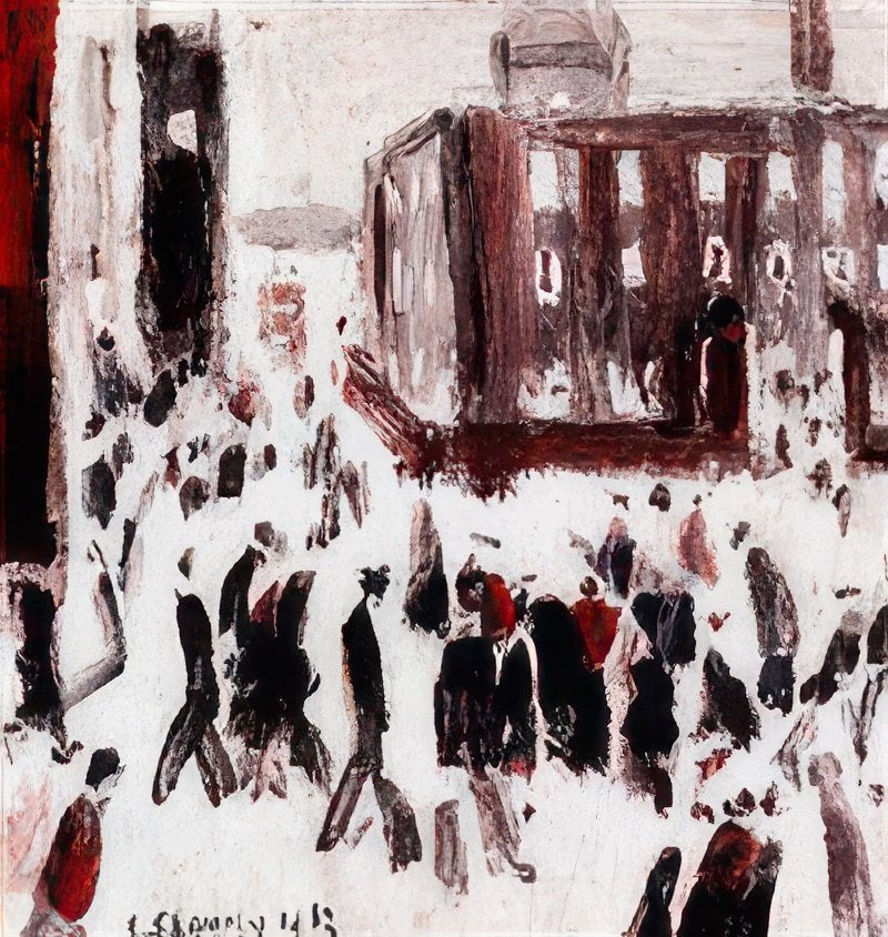 L S Lowry Street Scene, Factory Gates(1) A4 Photo Print 1