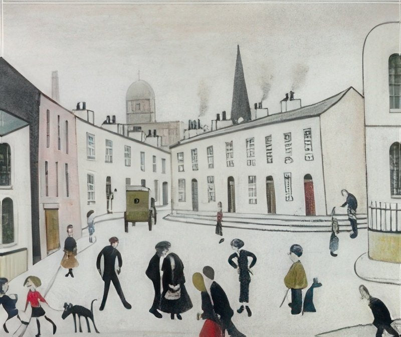 L S Lowry Street Scene, Lancashire A4 Photo Print 1