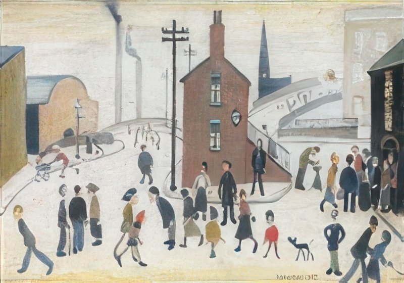 L S Lowry Street Scene(4) A4 Photo Print 1