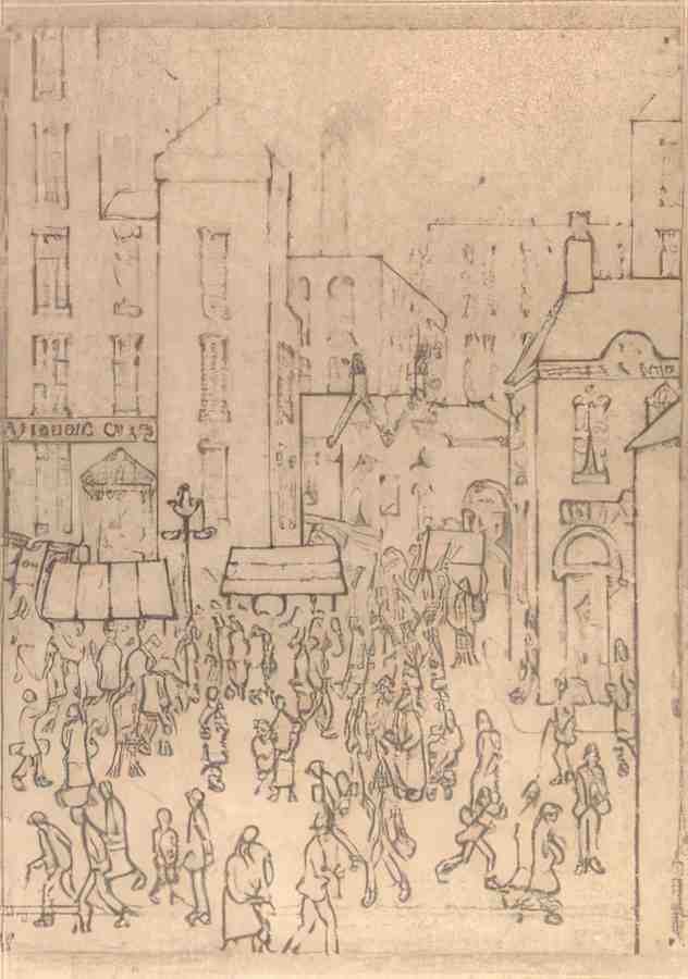 L S Lowry Street Stalls(2) A4 Photo Print