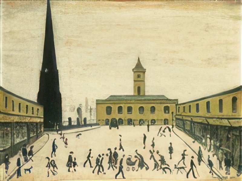 L S Lowry The Old Town Hall, Middlesbrough A4 Photo Print 1