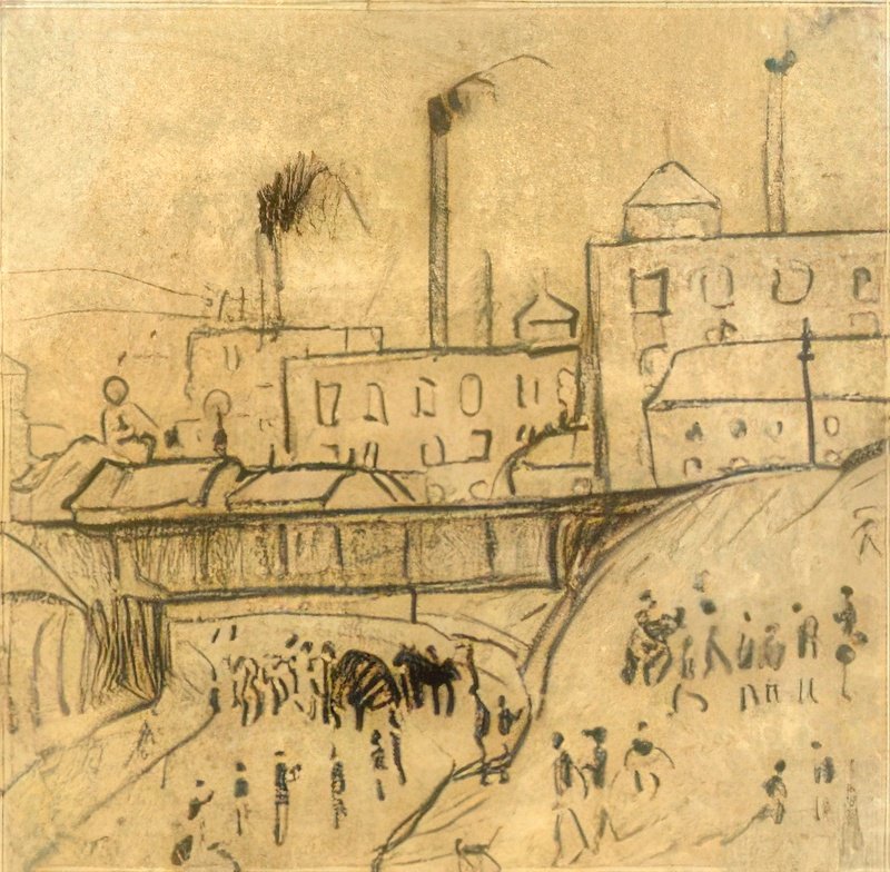L S Lowry The Red Bridge (Study) A4 Photo Print 1
