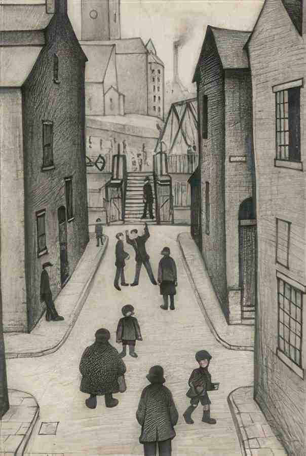 L S Lowry The Steps, Irk Place (Study) A4 Photo Print