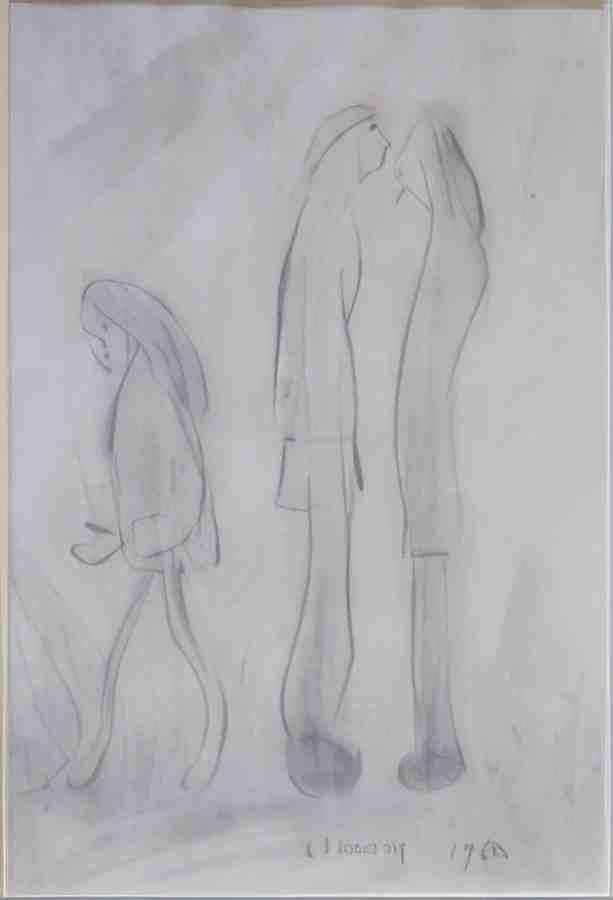 L S Lowry Three Figures, One Smoking A Cigarette A4 Photo Print 1
