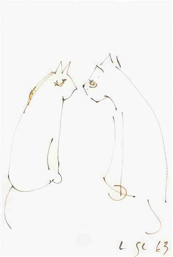 L S Lowry Two Cats Brown A4 Art Photo Print
