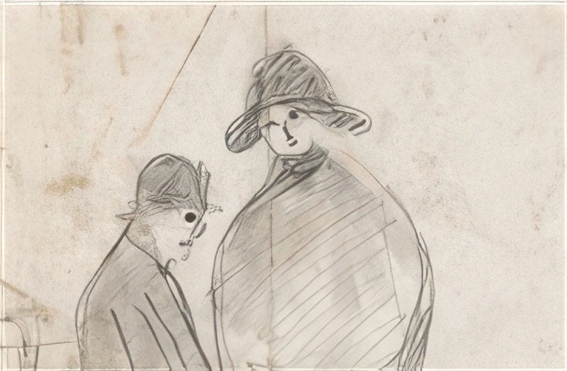 L S Lowry Two Figures In Hats, One In Profile A4 Photo Print 1