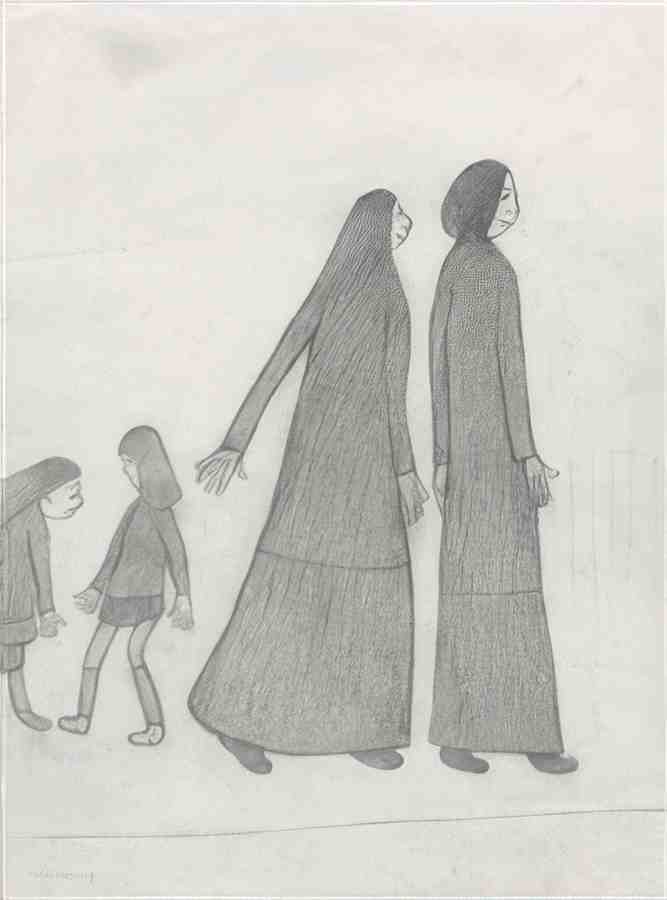 L S Lowry Two Figures In Long Dresses, With Two Children A4 Art Photo Print